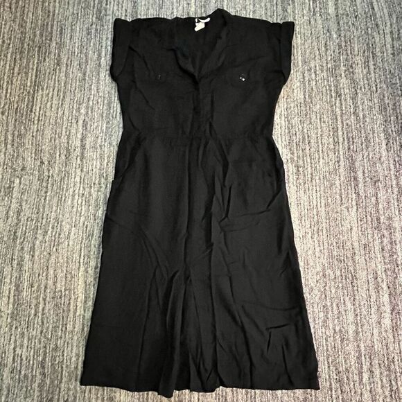 Stuart Alan Petites Women’s Size 9-10 Fit‎ & Flare Shirt Dress Black Pockets - Picture 1 of 10